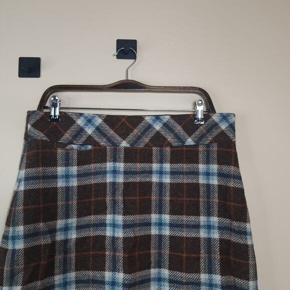 L.L. Bean Brown Plaid Mini Pencil Skirt Wool Blend Size 12 - Picture 2 of 8
